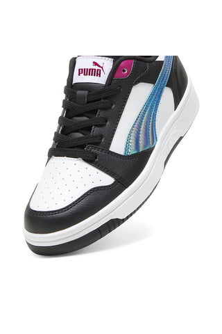Bele in črne superge z barvnimi stranskimi trakovi Puma Rebound V6 Lo Bouncy Sky Jr