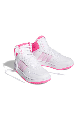 Bele in roza superge z vezalkami Adidas Hoops 3.0 mid K