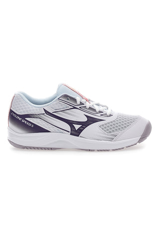 Bele odbojkarske čevlje z vijoličnimi detajli Mizuno Cyclone Speed 4