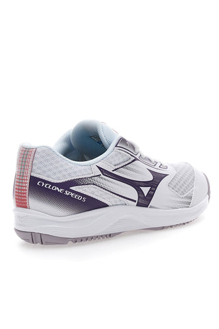 Bele odbojkarske čevlje z vijoličnimi detajli Mizuno Cyclone Speed 4
