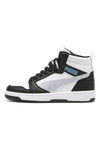 Visoke črno-bele superge z mavričnimi detajli Puma Rebound V6 Mid Space Belle Jr