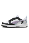 Nizke črno-bele in lila superge z iridescentnimi detajli Puma Rebound V6 Lo Space Belle Jr