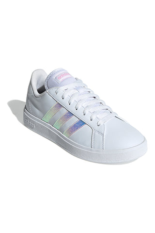 Bele superge z iridescentnimi črtami iz sintetičnih materialov Adidas Grand Court Base 2.0