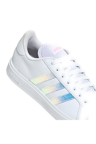 Bele superge z iridescentnimi črtami iz sintetičnih materialov Adidas Grand Court Base 2.0