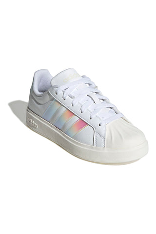 Bele superge z mavričnimi črtami in školjčasto konico Adidas Streettalk J