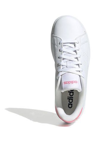 Bele superge z roza peto in perforiranimi črtami Adidas Advantage Base 2.0 J