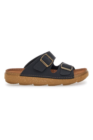 Ciabatte Nere Con Fibbie e Sottopiede in Pelle Inblu 16 Mt