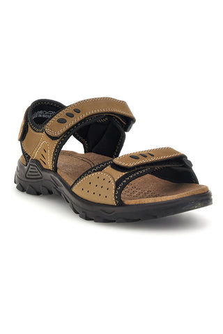 Sandali iz naravnega usnja v barvi taupe z velcro zaponkami Fly dynamic FD10