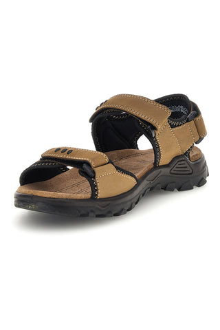 Sandali iz naravnega usnja v barvi taupe z velcro zaponkami Fly dynamic FD10