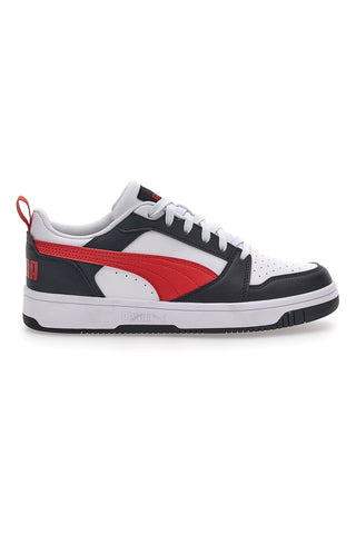 Bele superge z rdečim trakom na strani Puma Rebound V6 LO JR