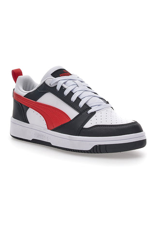 Bele superge z rdečim trakom na strani Puma Rebound V6 LO JR