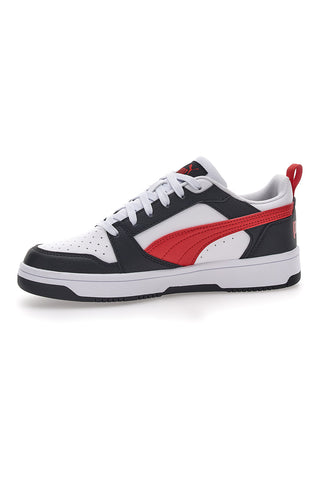 Bele superge z rdečim trakom na strani Puma Rebound V6 LO JR