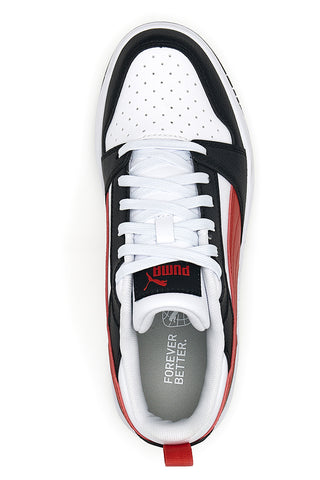 Bele superge z rdečim trakom na strani Puma Rebound V6 LO JR