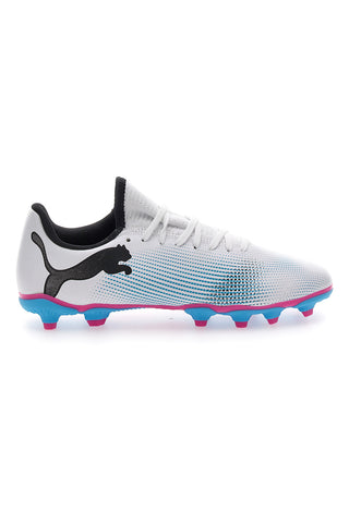 Bele nogometne čevlje z modrimi čepki Puma Future 7 Play FG/AG JR