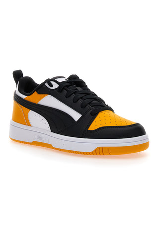 Rumene in črne superge z vezalkami Puma Rebound V6 Lo Jr