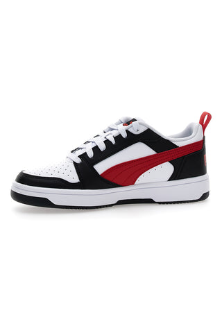 Bele superge z rdečo vrvico na strani Puma Rebound V6 LO JR
