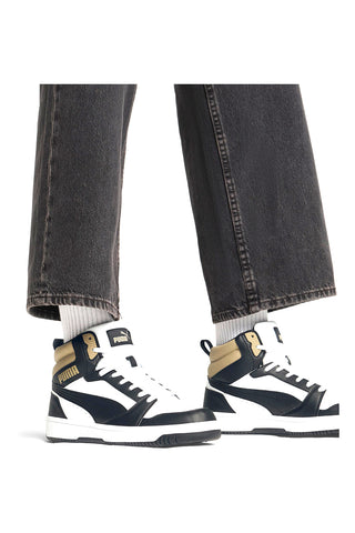 Visoke bele superge s črnimi in bež detajli Puma Rebound V6 Mid 39232622