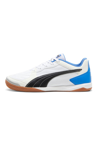 Bele nogometne čevlje z črnimi in modrimi detajli Puma Pressing IV