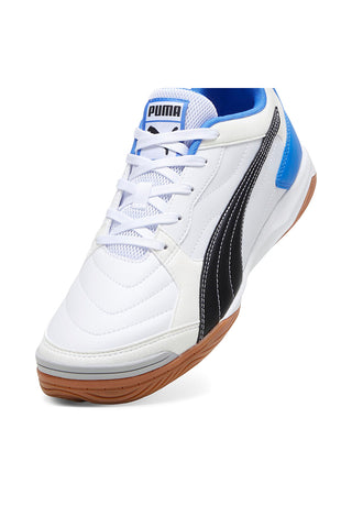 Bele nogometne čevlje z črnimi in modrimi detajli Puma Pressing IV