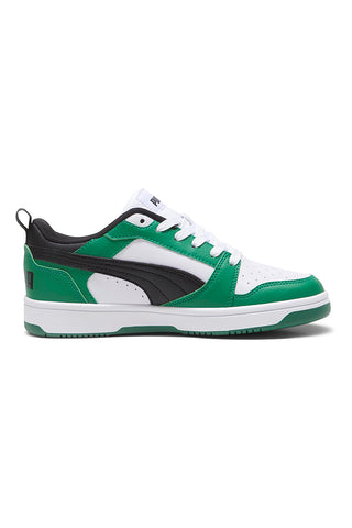 Zelene in bele superge z črnim logotipom Puma Rebound V6 Lo Jr