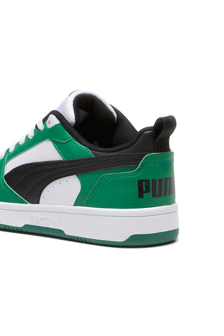 Zelene in bele superge z črnim logotipom Puma Rebound V6 Lo Jr