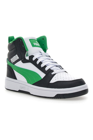 Mid-Cut superge z zračnim zgornjim delom Puma REBOUND V6 MID JR črne in zelene