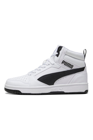 Bele superge Mid-Cut s črnimi detajli Puma Rebound V6 Mid Jr
