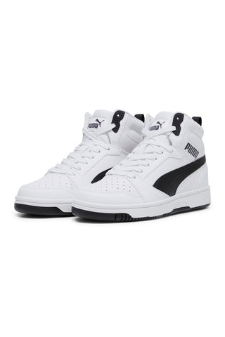 Bele superge Mid-Cut s črnimi detajli Puma Rebound V6 Mid Jr