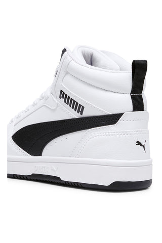 Bele superge Mid-Cut s črnimi detajli Puma Rebound V6 Mid Jr