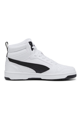 Bele superge Mid-Cut s črnimi detajli Puma Rebound V6 Mid Jr