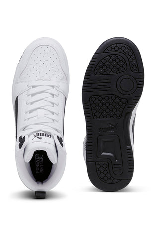 Bele superge Mid-Cut s črnimi detajli Puma Rebound V6 Mid Jr