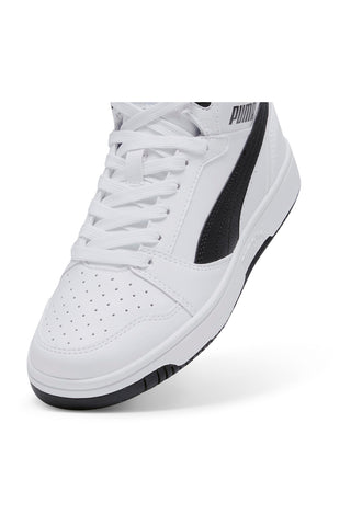Bele superge Mid-Cut s črnimi detajli Puma Rebound V6 Mid Jr