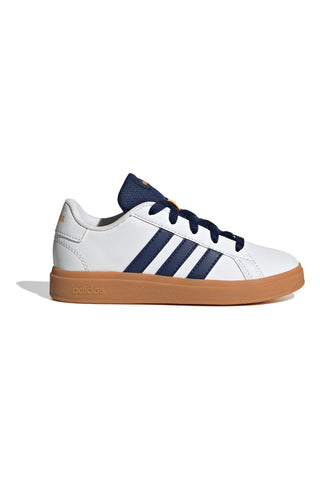 Bele superge z vezalkami in modrimi stranskimi trakovi Adidas GRAND COURT 2.0 K