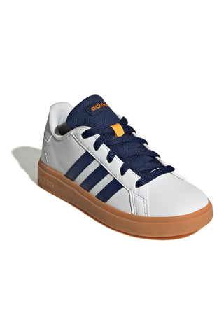 Bele superge z vezalkami in modrimi stranskimi trakovi Adidas GRAND COURT 2.0 K