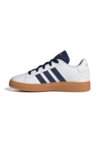 Bele superge z vezalkami in modrimi stranskimi trakovi Adidas GRAND COURT 2.0 K
