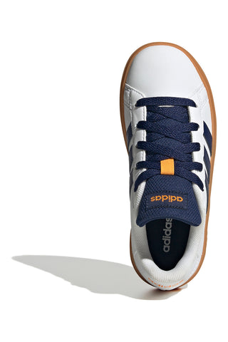Bele superge z vezalkami in modrimi stranskimi trakovi Adidas GRAND COURT 2.0 K
