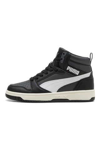Črni srednje visoki športni copati z belimi detajli Puma Rebound V6 Mid Jr
