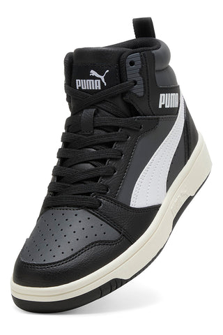 Črni srednje visoki športni copati z belimi detajli Puma Rebound V6 Mid Jr