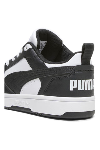 Nizke črno-bele superge v košarkarskem stilu Puma Rebound V6 Lo Jr