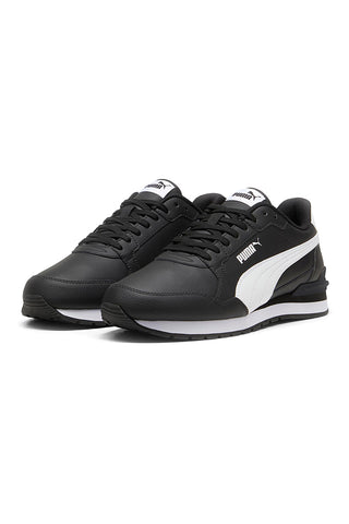 Črni usnjeni športni copati z belim logotipom Puma ST Runner v4 L