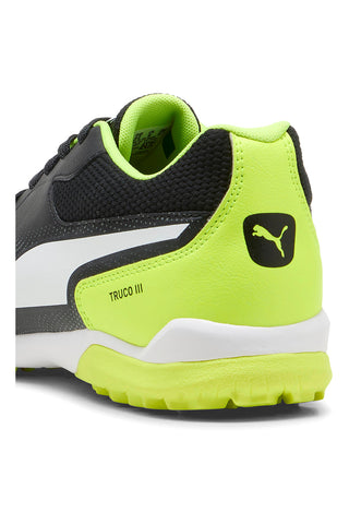 Črni in rumeni fluorescenčni nogometni čevlji iz sintetičnega materiala Puma Truco III TT