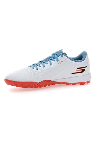 Bele nogometne čevlje z modrimi detajli in podplatom za umetno travo Skechers Club TF