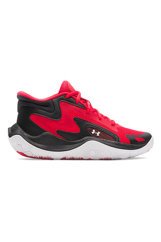 Rdeče-črni košarkarski čevlji z belo podplatom Under Armour GS Jet '25