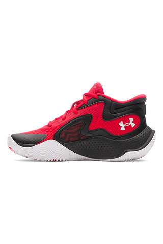 Rdeče-črni košarkarski čevlji z belo podplatom Under Armour GS Jet '25