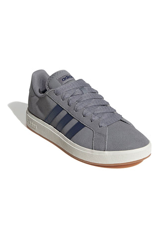 Sivi usnjeni superge z modrimi črtami Adidas Grand Court Base 00s