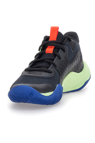 Črni košarkarski čevlji z limetkovimi detajli in modro podplatom Under Armour GS Jet '23
