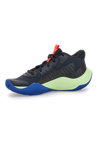 Črni košarkarski čevlji z limetkovimi detajli in modro podplatom Under Armour GS Jet '23