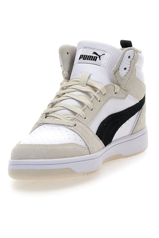 Bele in bež mid-cut superge s kontrastnimi vstavki Puma Rebound V6 SD