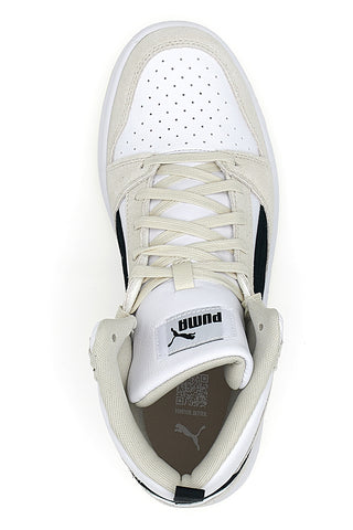 Bele in bež mid-cut superge s kontrastnimi vstavki Puma Rebound V6 SD
