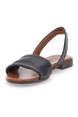 Črni usnjeni sandali Flat Pittarello Look 225140